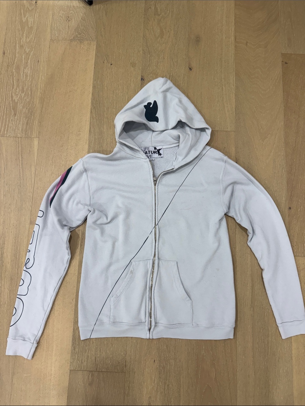 freecity Light Grey Zip Hoodie with Black and Pink Accents